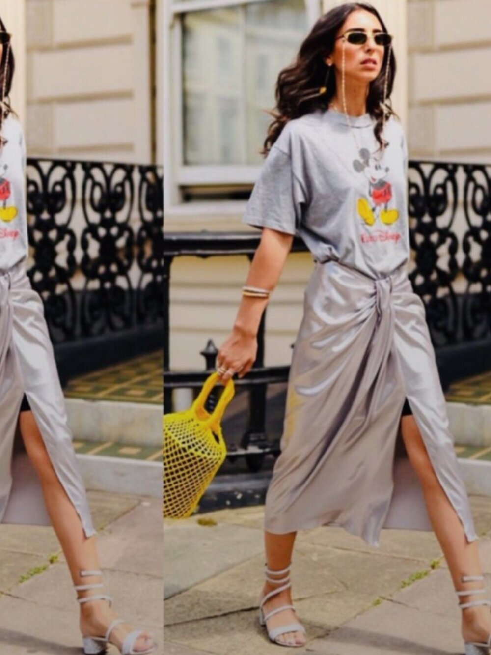 ZARA Woman Metallic Silver Drape Front‎ Midi Skirt Size XL